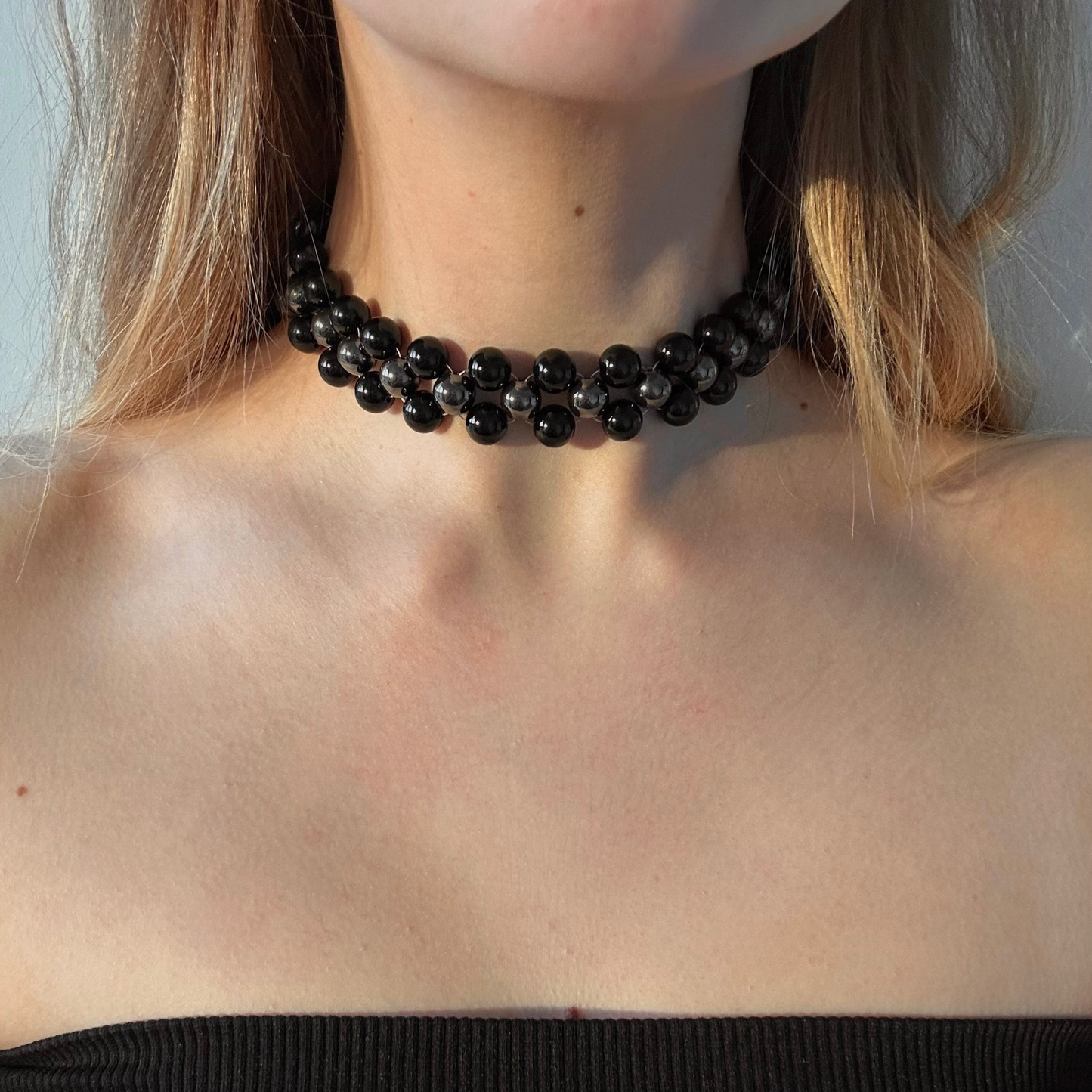 HEMATITE & ONYX WAVE CHOKER