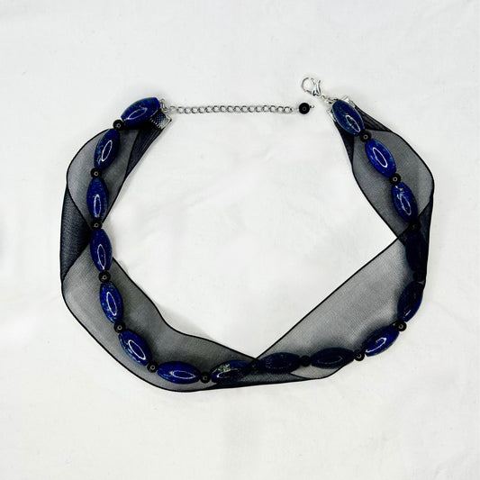 LAPIS LAZULI & OBSIDIAN RIBBON NECKLACE