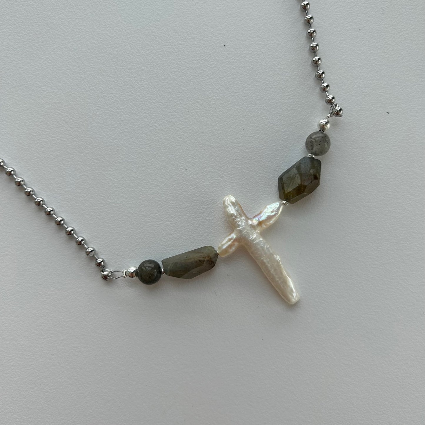 LABRADORITE CHAIN + PEARL NECKLACE (DISCONTINUED)