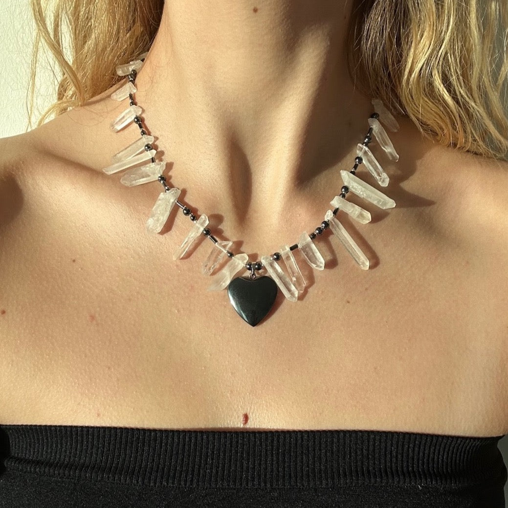 CLEAR QUARTZ AND HEMATITE NECKLACE (DISCONTINUED)