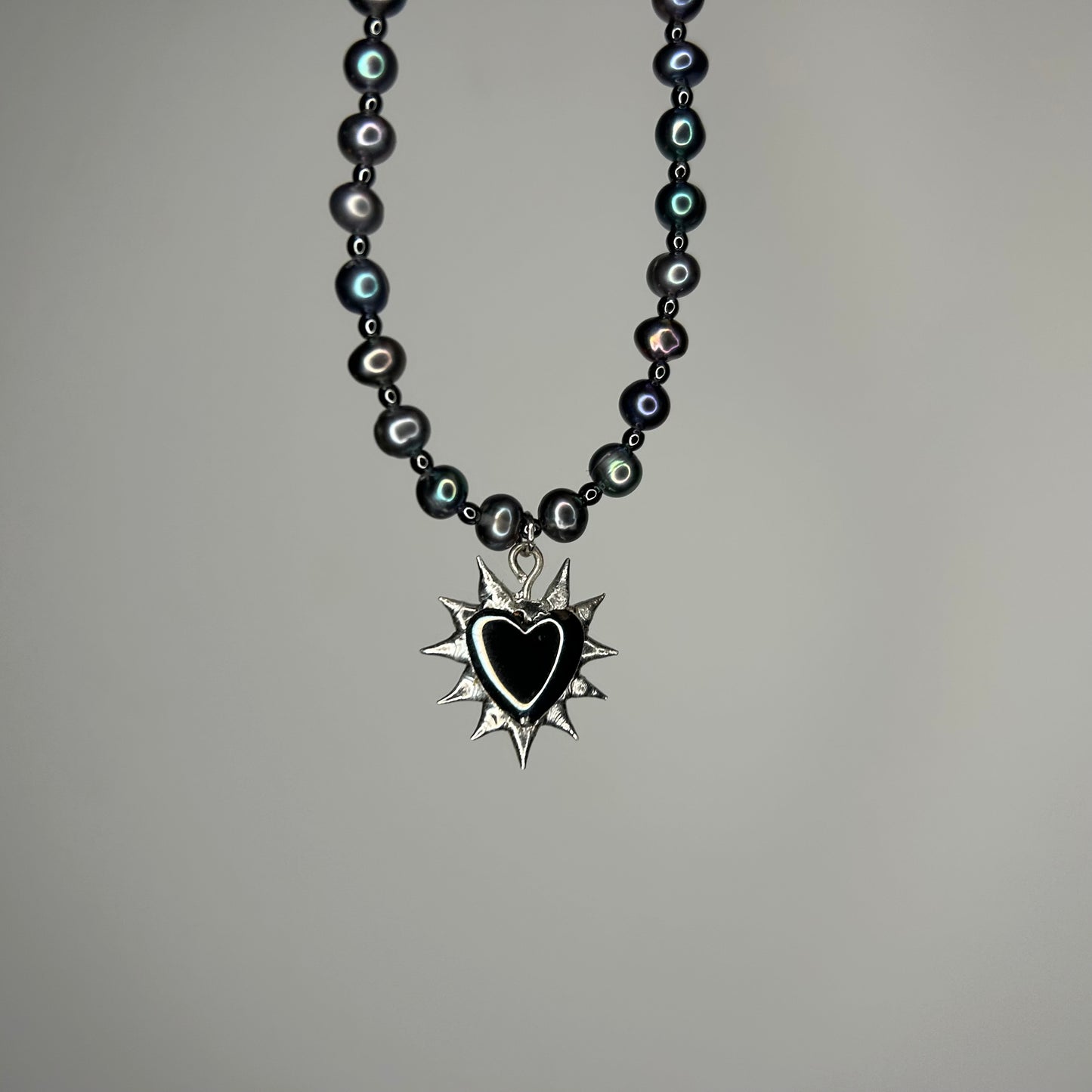 HEMATITE PEARL HEART NECKLACE