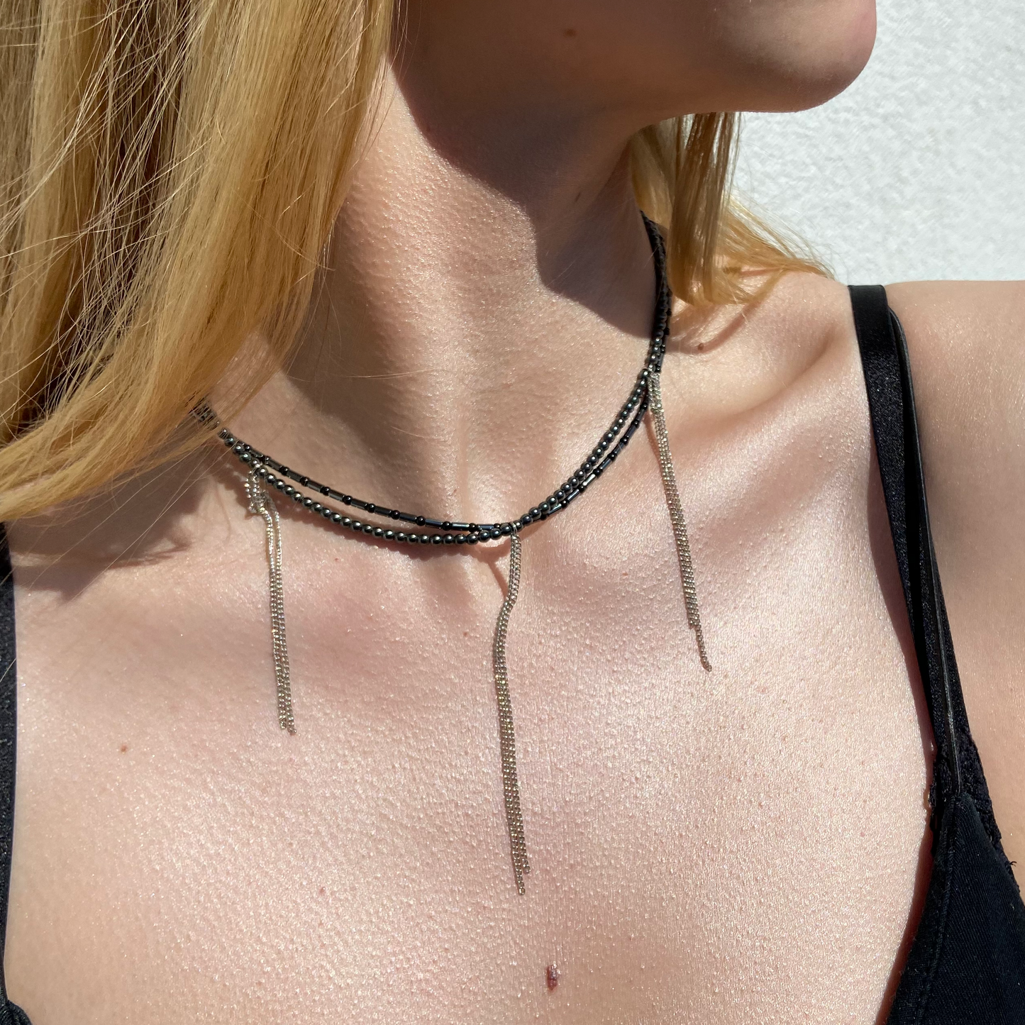 ONYX + HEMATITE SILVER NECKLACE