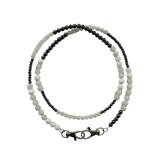 WHITE JADE + HEMATITE EXTENDED CLASP (DISCONTINUED)