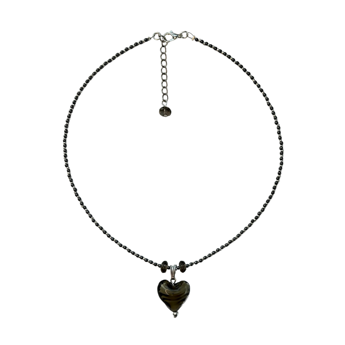 HEMATITE & SMOKY QUARTZ HEART NECKLACE