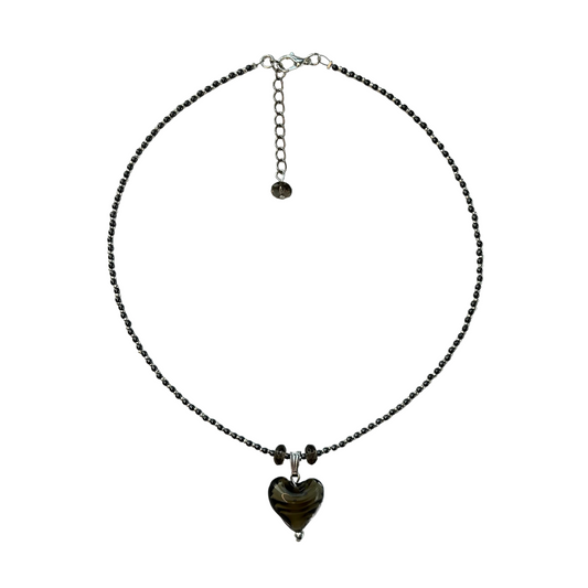 HEMATITE & SMOKY QUARTZ HEART NECKLACE