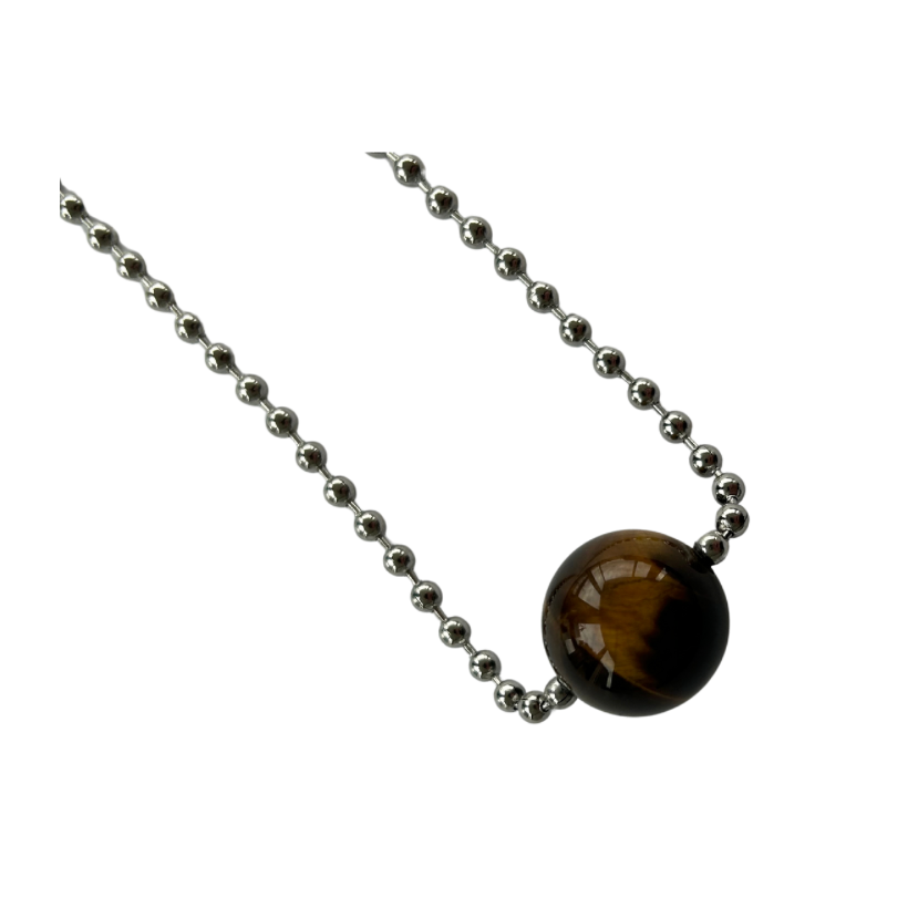 TIGER'S EYE SILVER CHAIN NECKLACE