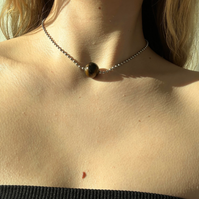 TIGER'S EYE SILVER CHAIN NECKLACE